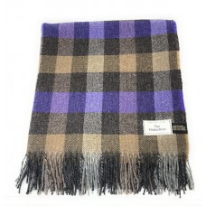 100% Wool Blanket/Throw/Rug Purple Grey & Fawn Check